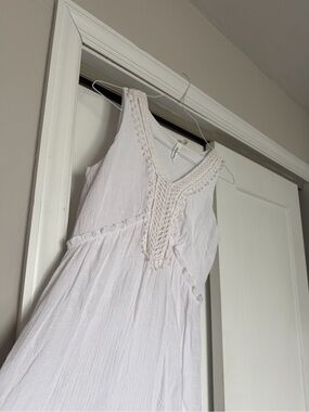 NY Collection White Crochet-Trim High-Low Dress